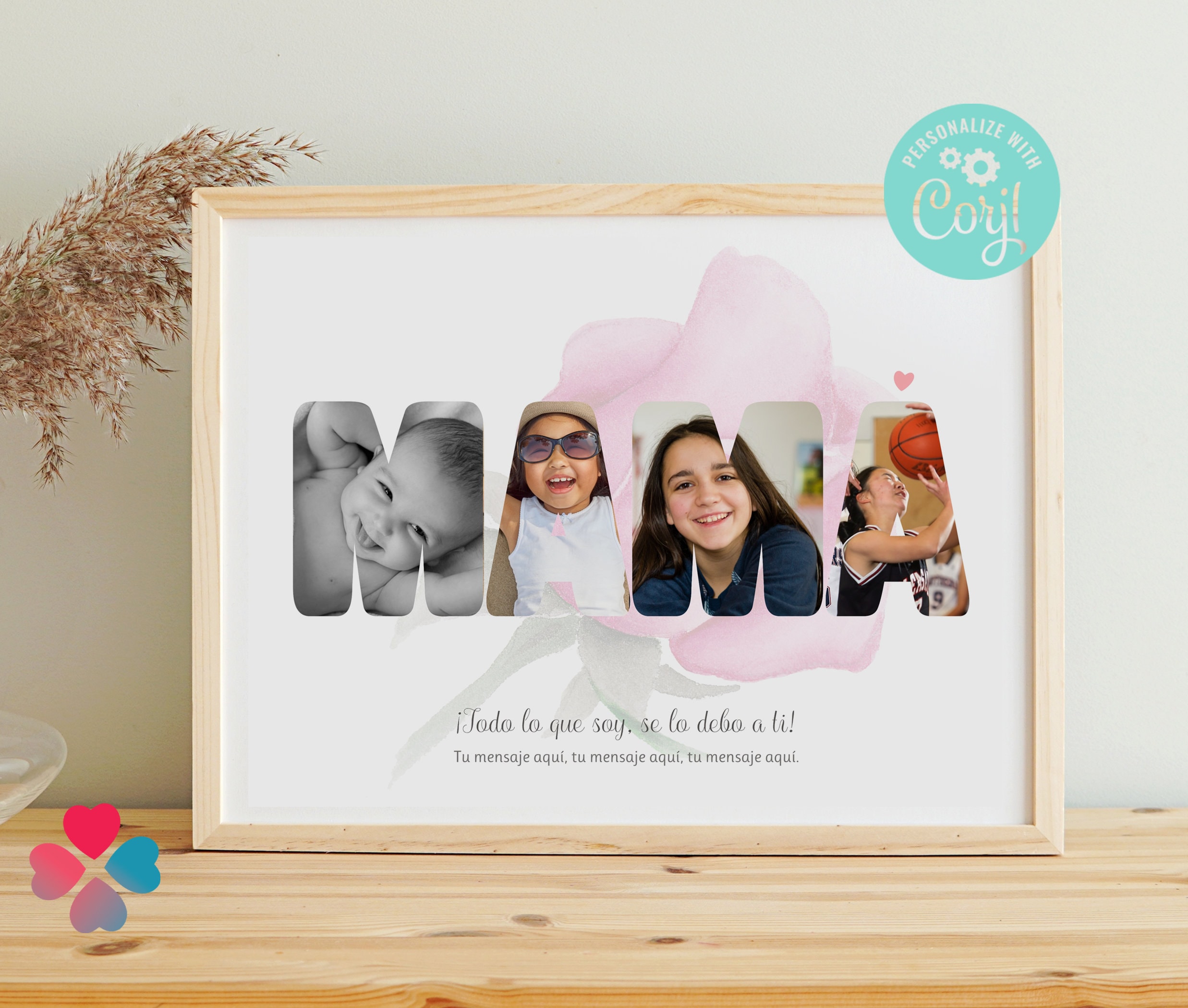 Feliz cumpleaños mamá. Collage de fotos editable para mamá. Editable photo collage. Printable. Regalo para mamá para el dia de las madres.