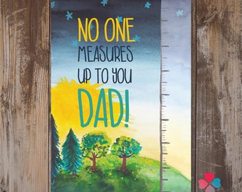 Send online or/and print Cute Father's Day Greeting card, Watercolour Landscape, Green hill with trees, Quote No One Measures Up to You Dad