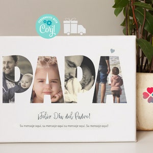 Foto regalo para papá impresa en lienzo, madera o papel mate de archivo con colgador. Feliz día papá! Collage de fotos editable para papá.