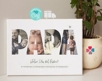 Foto regalo para papá impresa en lienzo, madera o papel mate de archivo con colgador. Feliz día papá! Collage de fotos editable para papá.