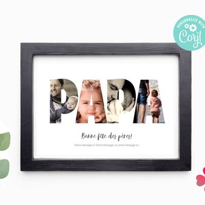 PAPA Bonne fête des pères. Collage photo modifiable pour la fête des pères en français. Imprimable. Style minimaliste. DIY Cadeau personnalisé