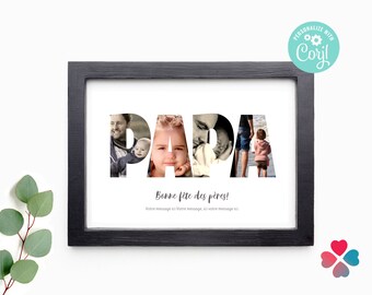 PAPA Bonne fête des pères. Collage fotografico modificabile per la festa del papà in francese. Stampabile. Stile minimalista. Regalo personalizzato fai da te