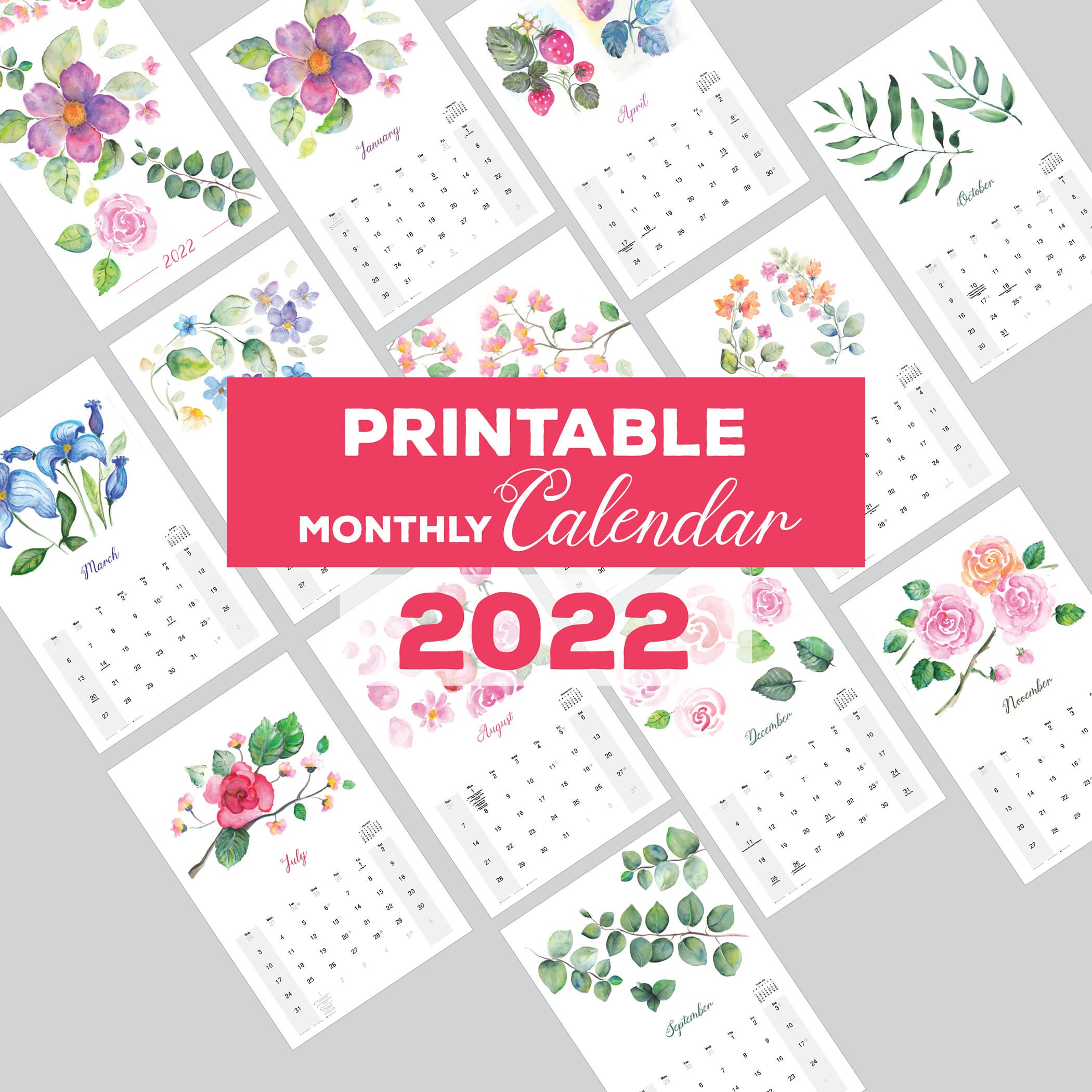 monthly wall calendar 2022 with holidays for canada and usa etsy