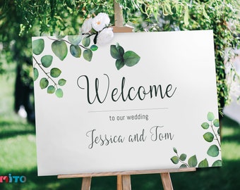 Greenery Wedding Welcome Sign, Eucalyptus Wedding Welcome Poster, Editable and Printable Wedding Welcome Sign Template