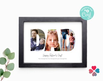 PAPÀ. Collage fotografico modificabile per la festa del papà e il compleanno. Stampabile. Stile minimalista. Regalo personalizzato fai da te.