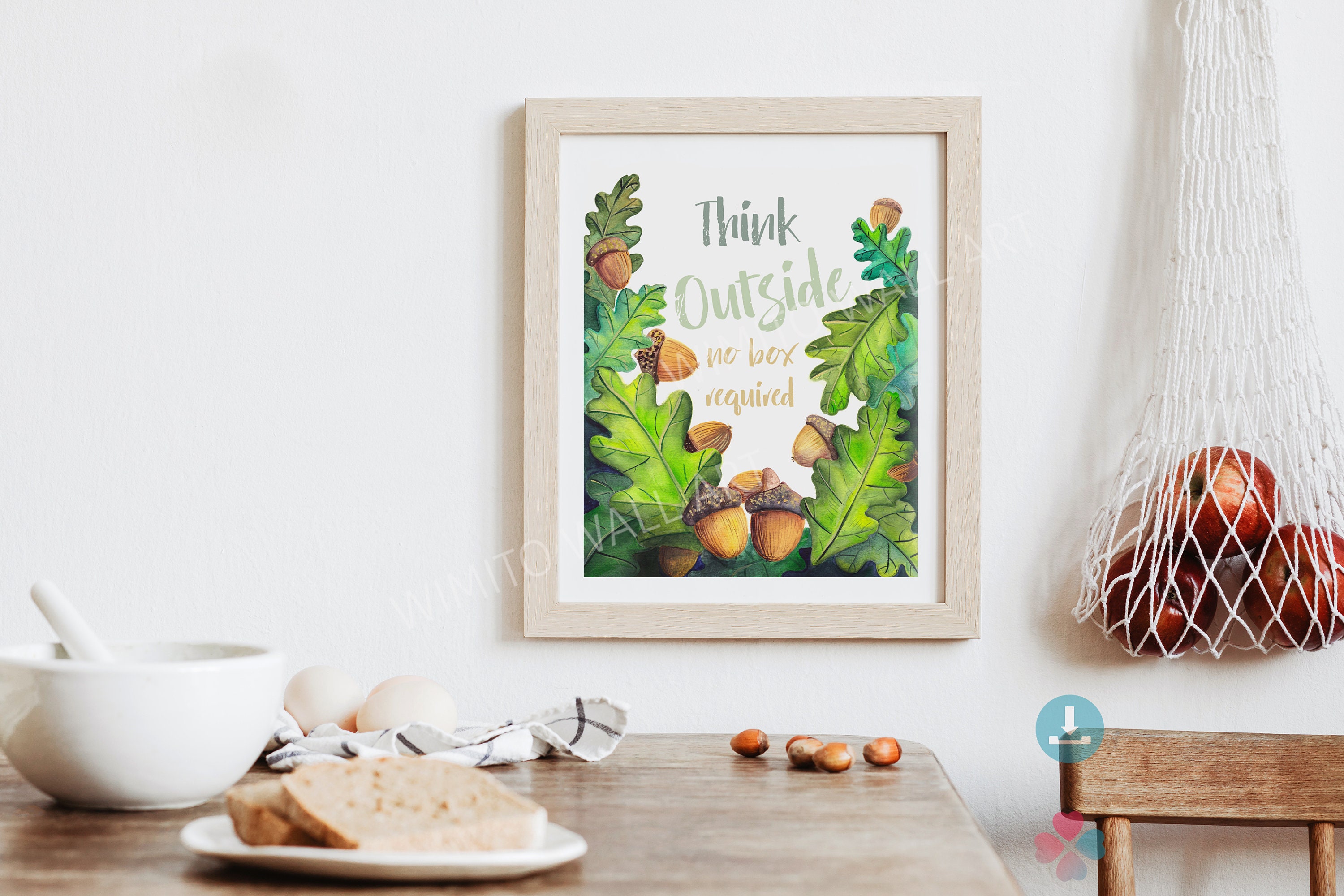Printable Acorn Wall Art, Botanical Poster, Watercolor Acorn and Oak