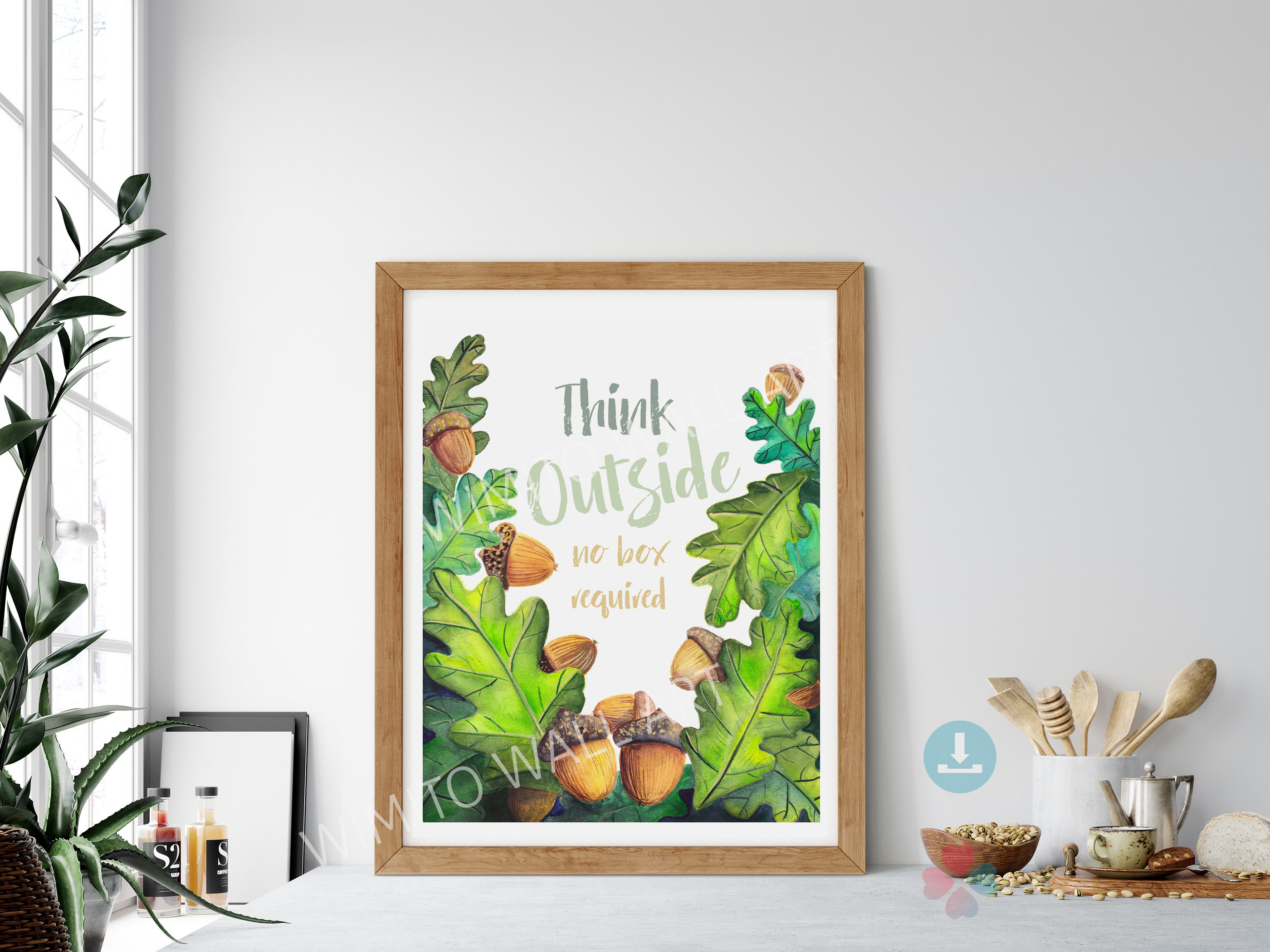 Printable Acorn Wall Art, Botanical Poster, Watercolor Acorn and Oak