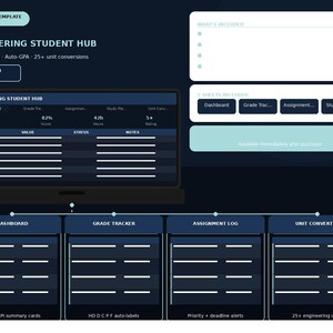 Engineering Student Planner Excel Spreadsheet | GPA, Assignment, Study Tracker (Digital Download)