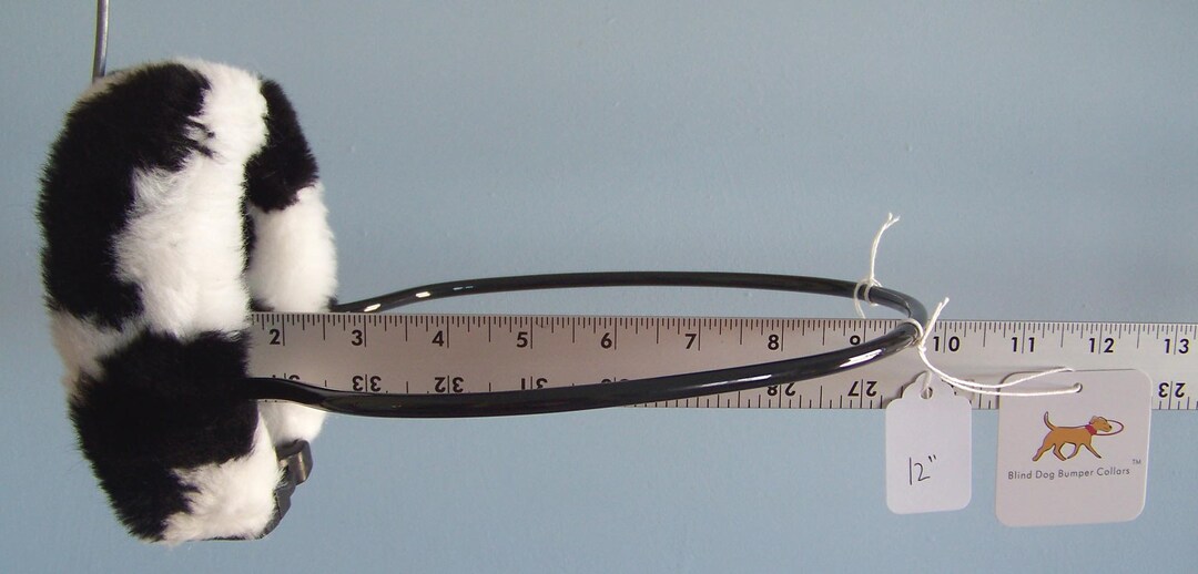 Blind Dog Bumper Collar 12 Neck, Black White Fur With STANDARD Hoop