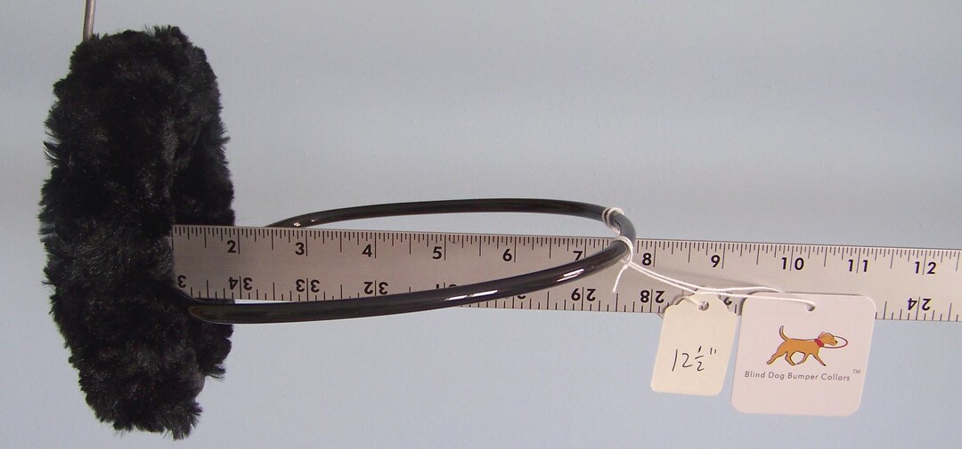 Blind Dog Bumper Collar 12 1/2 Neck, Black Minky Fur With SMALLER Hoop