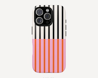 Striped Pink Black Cream Stylish Case for iPhone 16 15 14 13 12 11 Pro Max Plus X Samsung Galaxy S23 S22 S20 Ultra Plus + Google Pixel 8 7 6