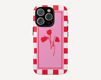 Checker Flower Pink Red CuteColorful Design iPhone 16 15 14 13 12 11 Pro Max Plus Samsung Galaxy S23 S22 S20 Ultra Plus + Google Pixel 8 7 6