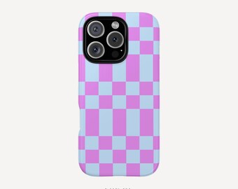 Pink Purple Bold Checker Colorful Case iPhone 16 15 14 13 12 11 Pro Max Plus X Samsung Galaxy S23 S22 S20 Ultra Plus + Google Pixel 8 7 6