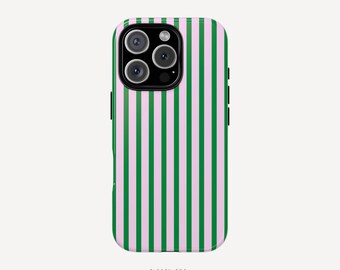 Dual Stripes Green Pink Trendy Case for iPhone 16 15 14 13 12 11 Pro Max Plus X Samsung Galaxy S23 S22 S20 Ultra Plus + Google Pixel 8 7 6
