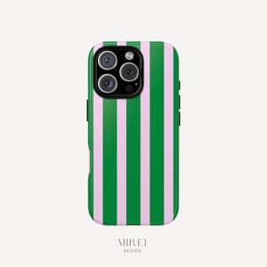 Striped Green on Pale Pink Colorful Case iPhone 16 15 14 13 12 11 Pro Max Plus Samsung Galaxy S23 S22 S20 Ultra Plus + Google Pixel 8 7 6