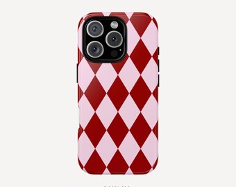 Rhombus Dual tone Dark Red Pink Case iPhone 16 15 14 13 12 11 Pro Max Plus X Samsung Galaxy S23 S22 S20 Ultra Plus + Google Pixel 8 7 6