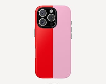 Colorblock Dual Red Pink Cute Cover Case iPhone 16 15 14 13 12 11 Pro Max Plus Samsung Galaxy S23 S22 S20 Ultra Plus + Google Pixel 8 7 6