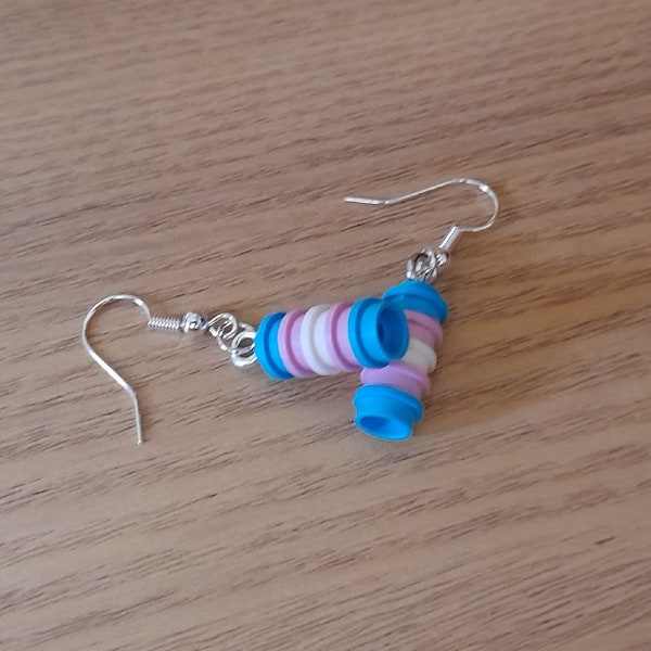 Handmade Trans Pride Earrings, Featuring LEGO® Bricks in Rainbow Colours