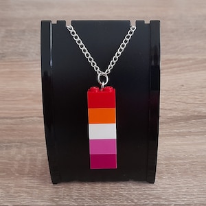 Colourful LGBTQ+ Pride: Handmade Lesbian Flag Necklace made with LEGO Bricks