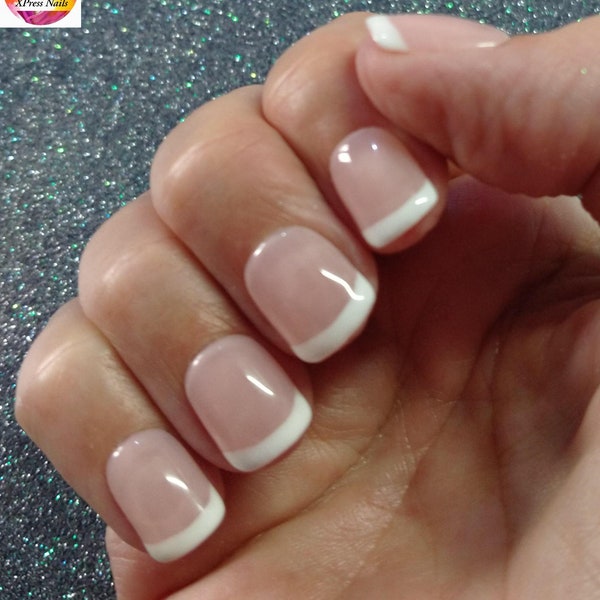 French manicure press on nails, short square  shape.