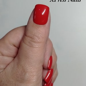 Short classic red press on nails, available in short square, short oval or short almond shape. image 8