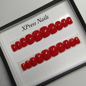 Short classic red press on nails, available in short square, short oval or short almond shape. image 3