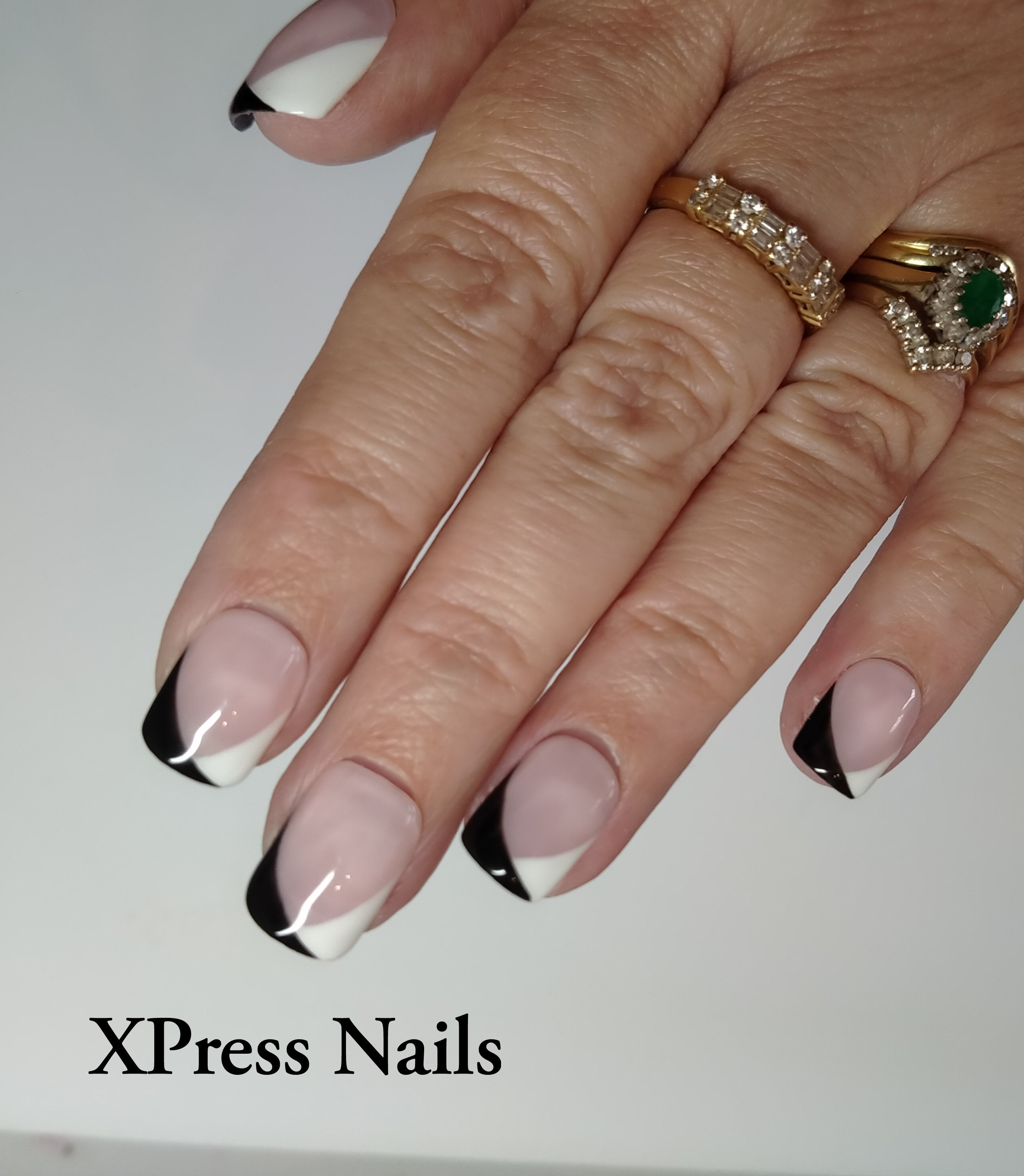 Square Medium Fake Nail French Black White Press on Nails for Nail Art  24pcs | eBay