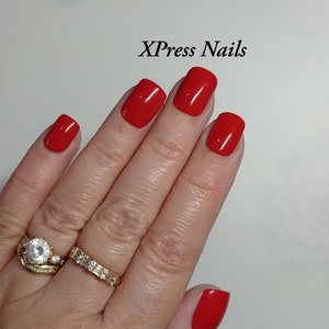 Short classic red press on nails, available in short square, short oval or short almond shape. image 2