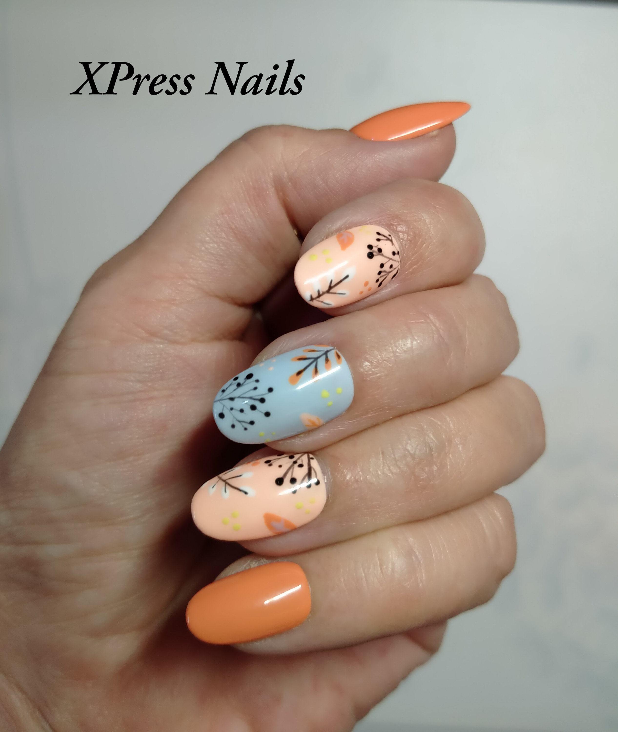 coral and blue nail designs