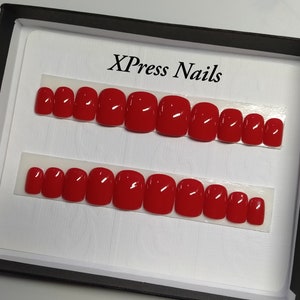 Short classic red press on nails, available in short square, short oval or short almond shape. image 5