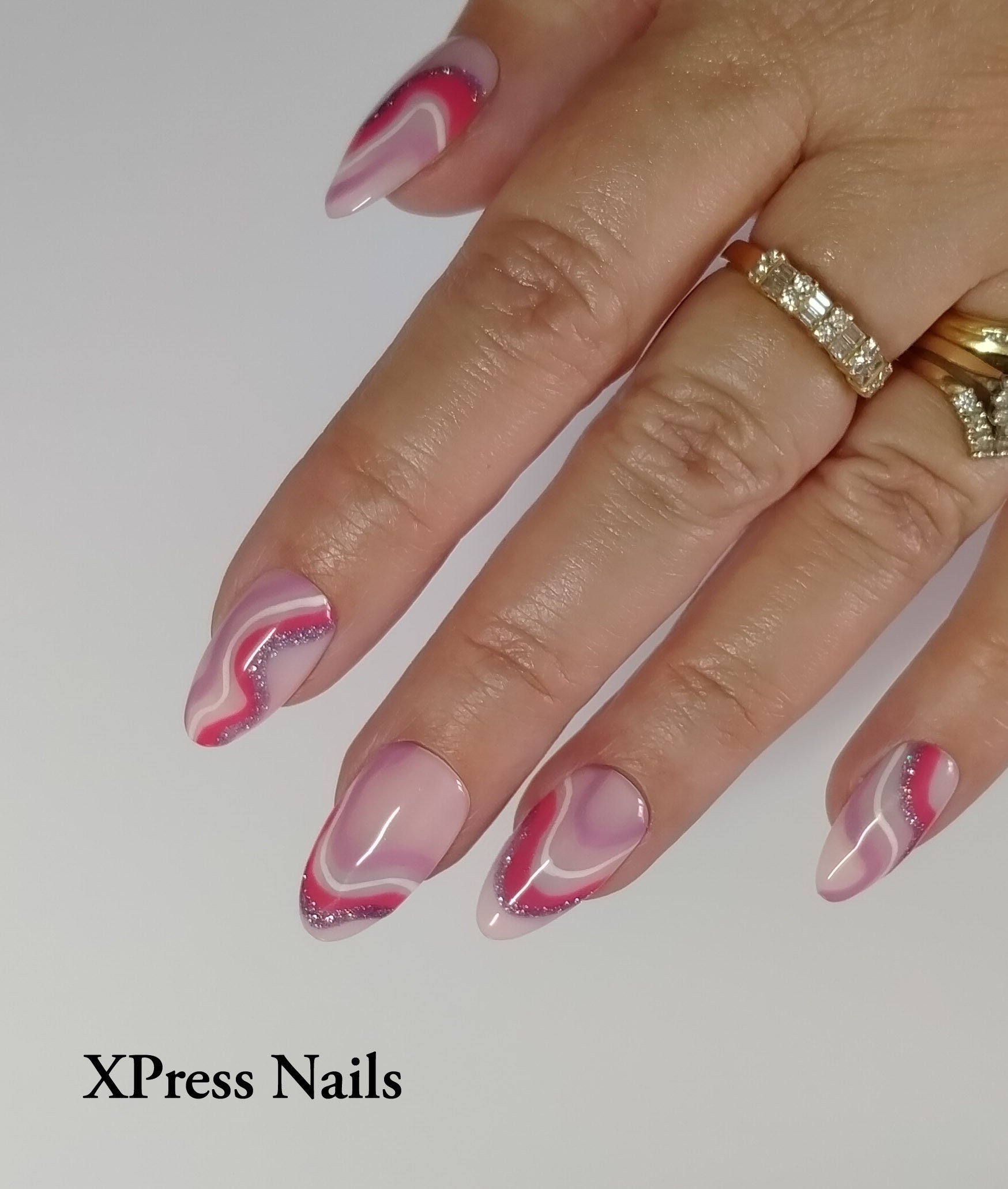 Swirly wavy lines press on nails in shades of pink and lilac Etsy