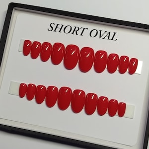 Short classic red press on nails, available in short square, short oval or short almond shape. image 4