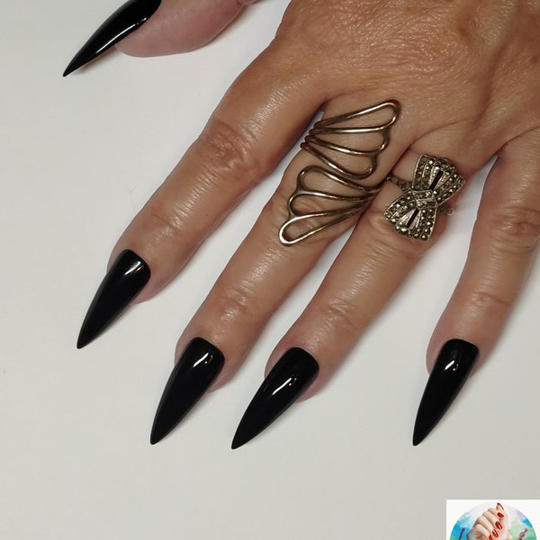 Black Stiletto Nails Etsy