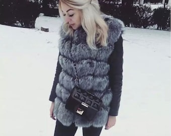 BUCHAREST Gray Faux Fur Vest Womens Fur 