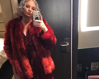 red fur coat with hood