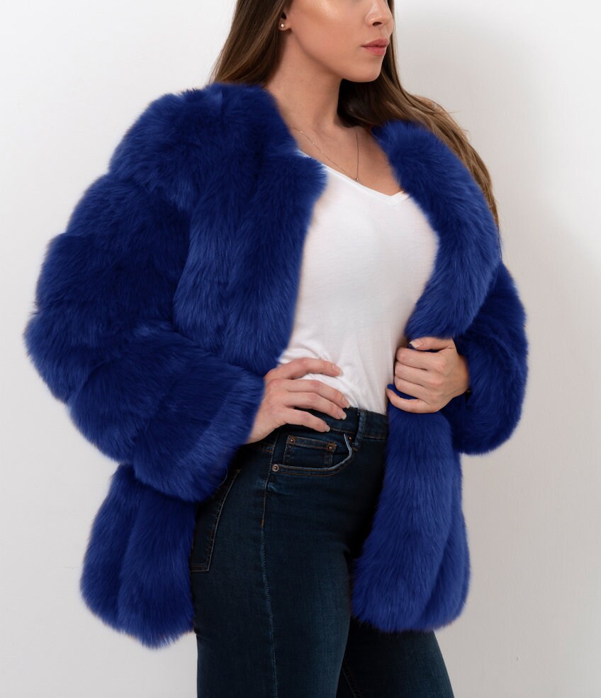 Blue faux fur coat uk Clearance