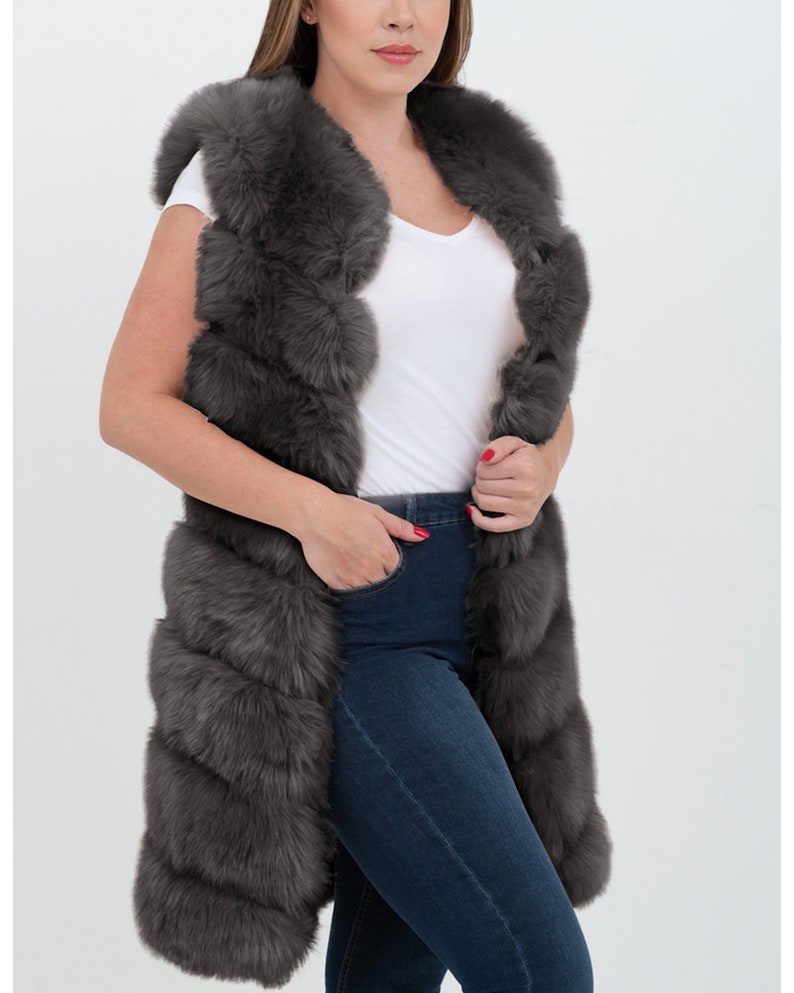 LONDON Gray Faux Fur Vest Womens Fur Vest Gray Fur Vest Etsy