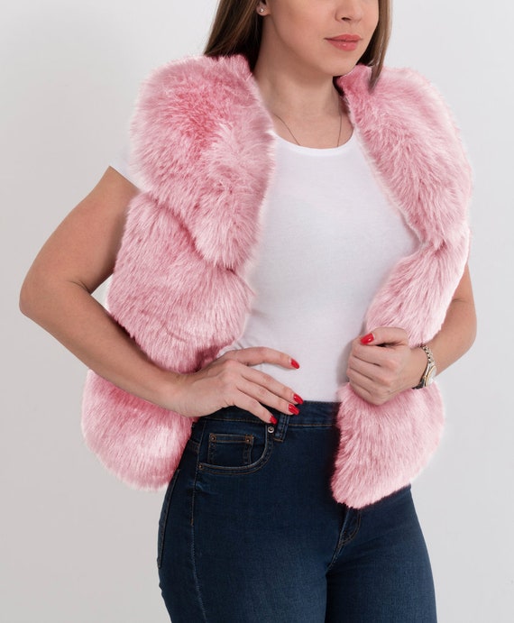 Pink fur vest womens hotsell