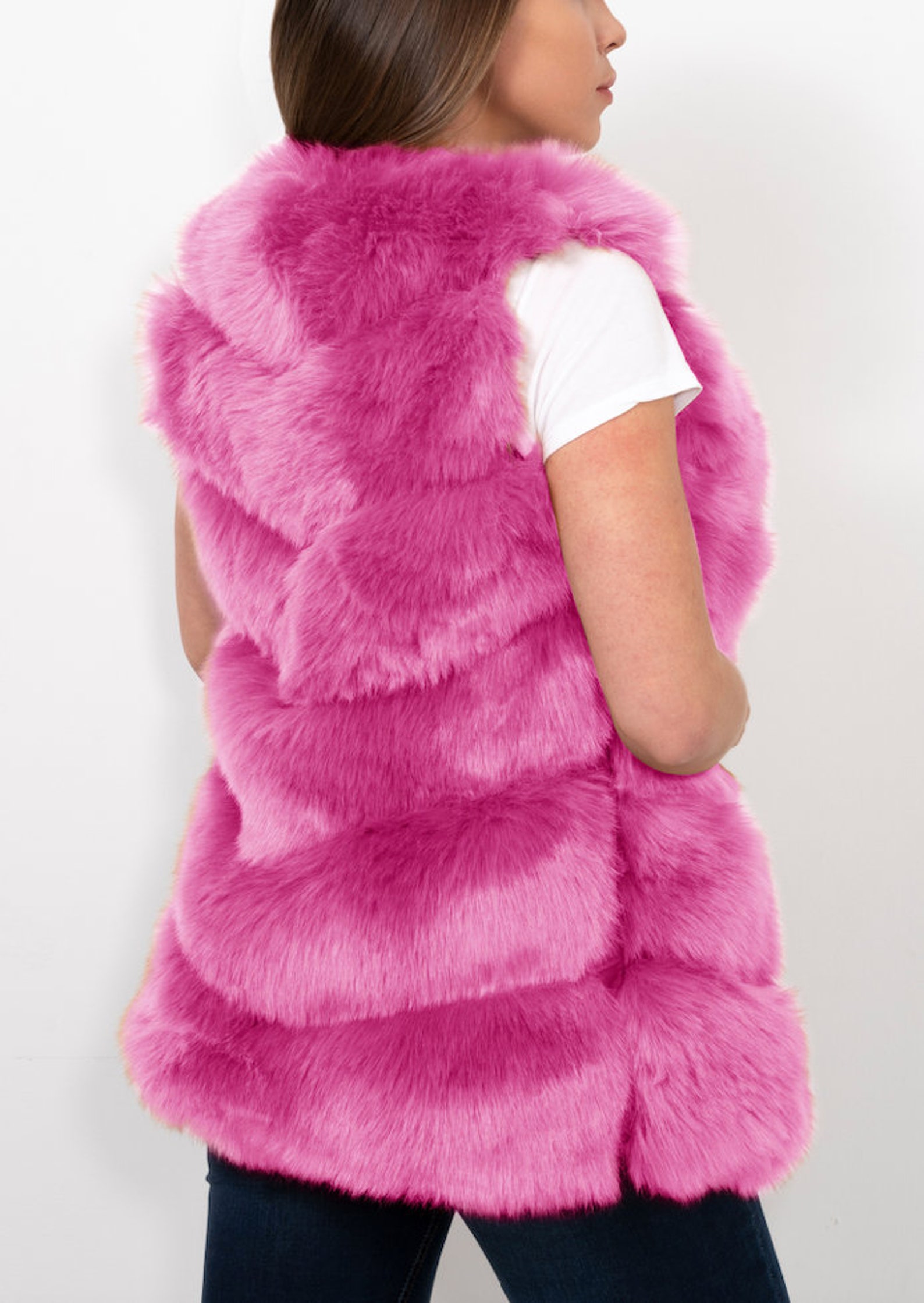 VIENNA Pink Faux Fur Vest Womens Fur Vest Pink Fur Vest Etsy