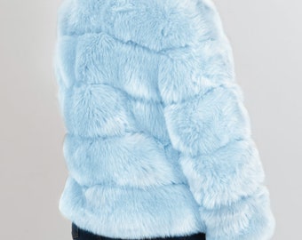 light blue fluffy coat