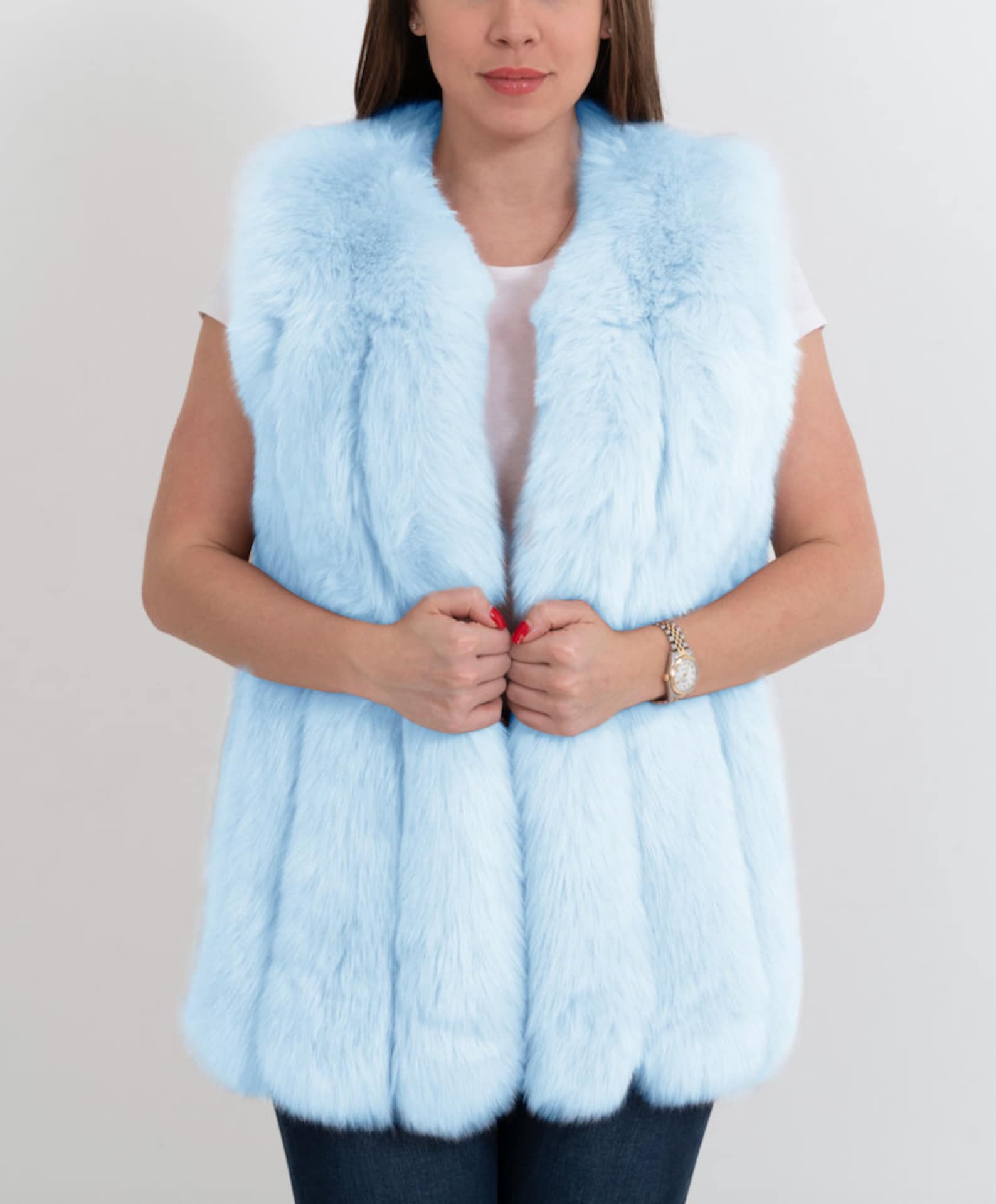 AMSTERDAM Blue Faux Fur Vest Womens Fur Vest Blue Fur Vest Etsy