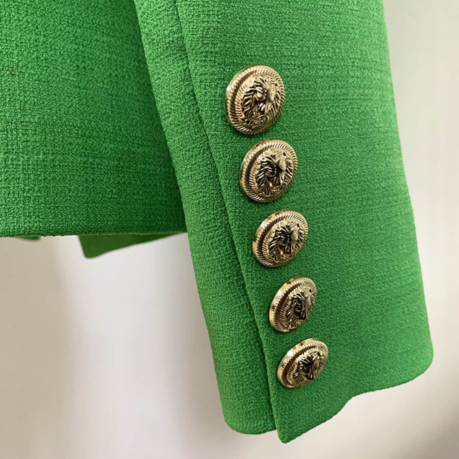 Women's Lime Green Textured Luxury Fitted Double Breasted Blazer With ...