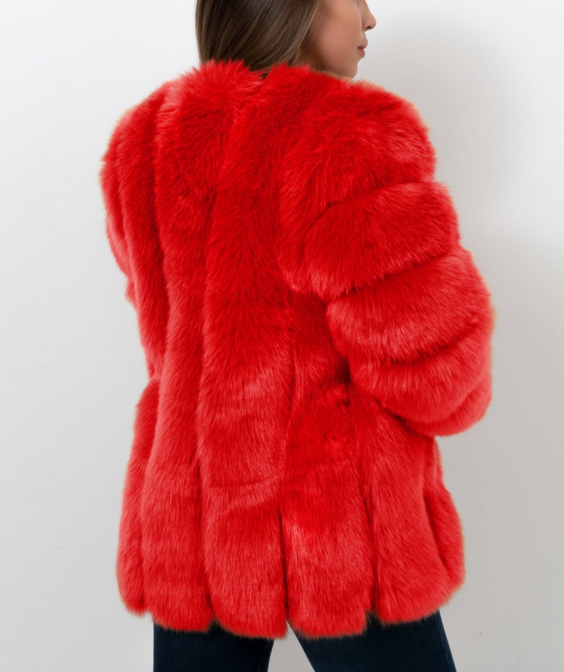 MOSCOW Red Faux Fur Coat Womens Fur Coat Red Fur Coat Etsy