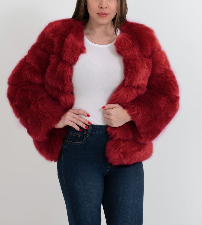 CHICAGO Red Faux Fur Coat Womens Fur Coat Red Fur Coat - Etsy