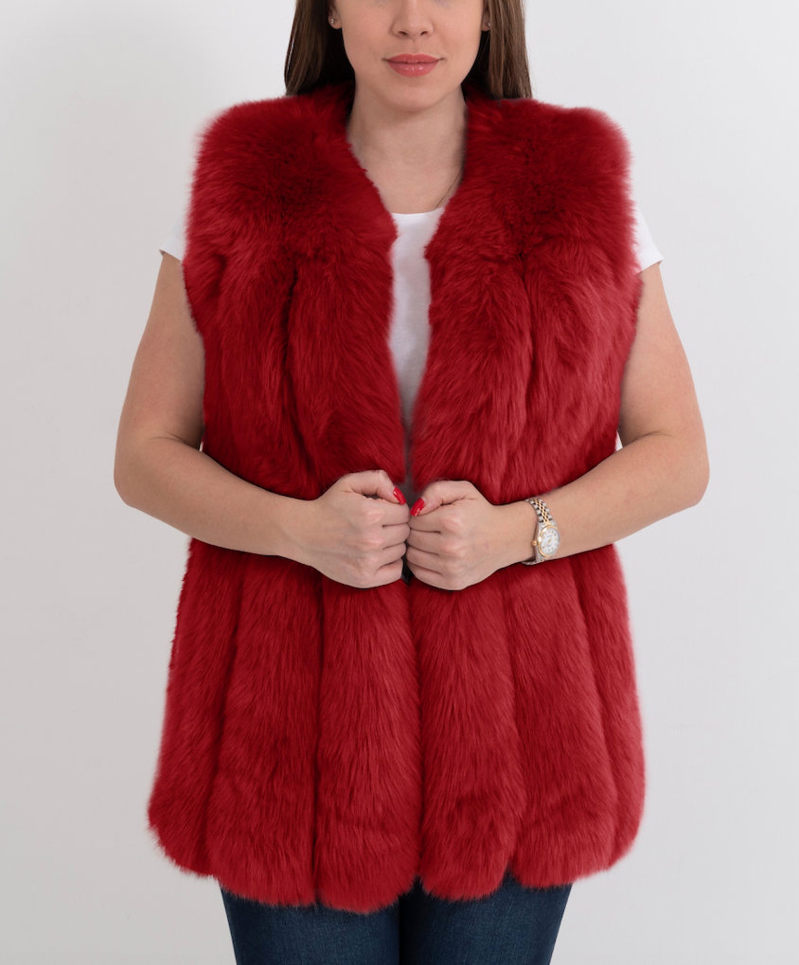 AMSTERDAM Red Faux Fur Vest Womens Fur Vest Red Fur Vest - Etsy