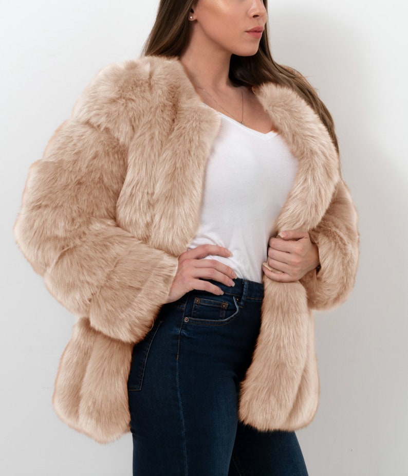 MOSCOW Beige Faux Fur Coat Womens Fur Coat Beige Fur Coat Etsy