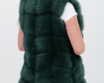 green fuzzy vest