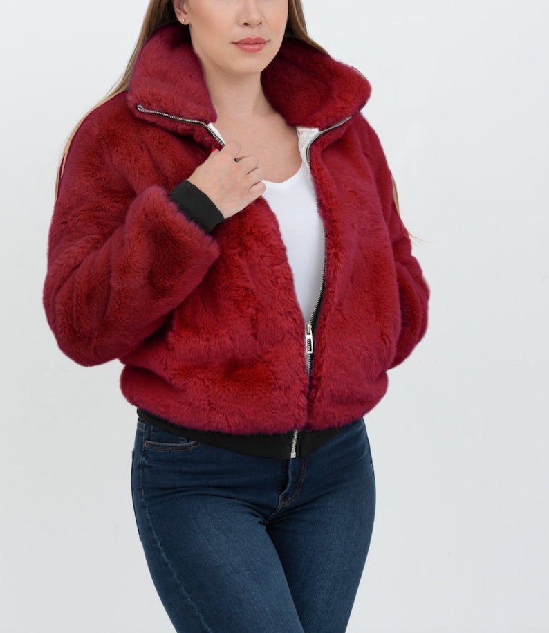 TORONTO Red Faux Fur Coat Womens Fur Coat Red Bomber Jacket Etsy