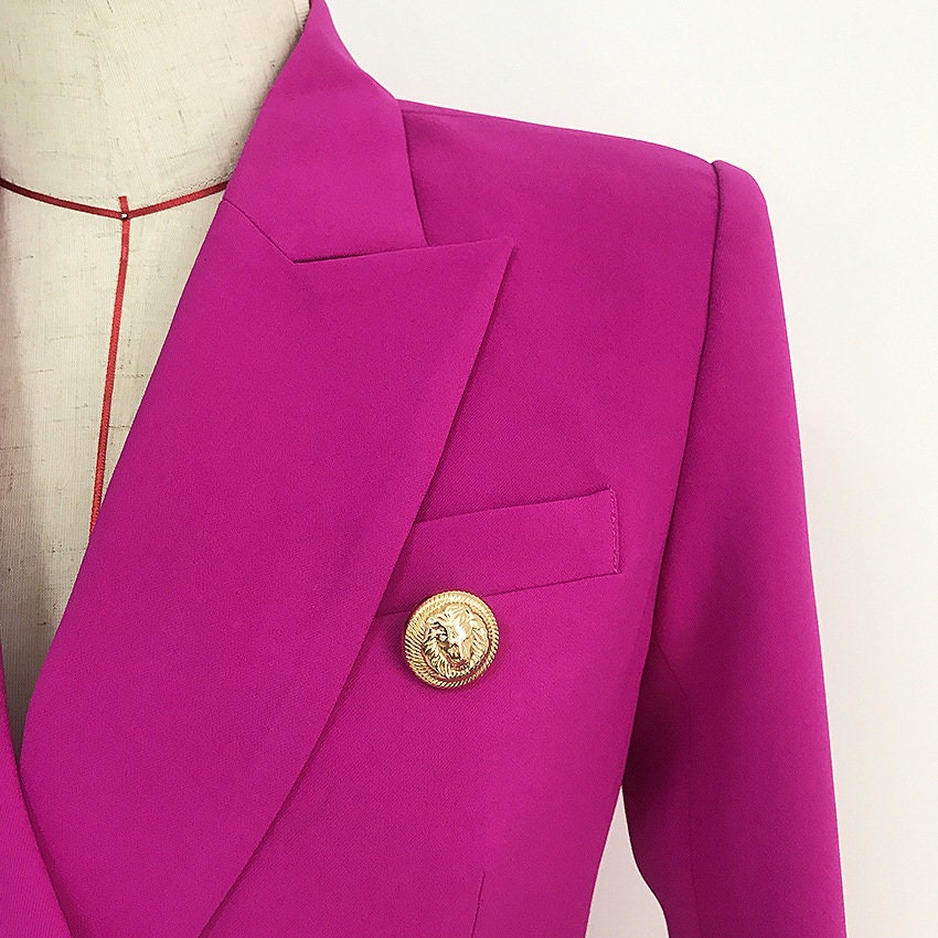 Women's Purple Magenta Luxury Fitted Double Breasted Blazer With Lion ...