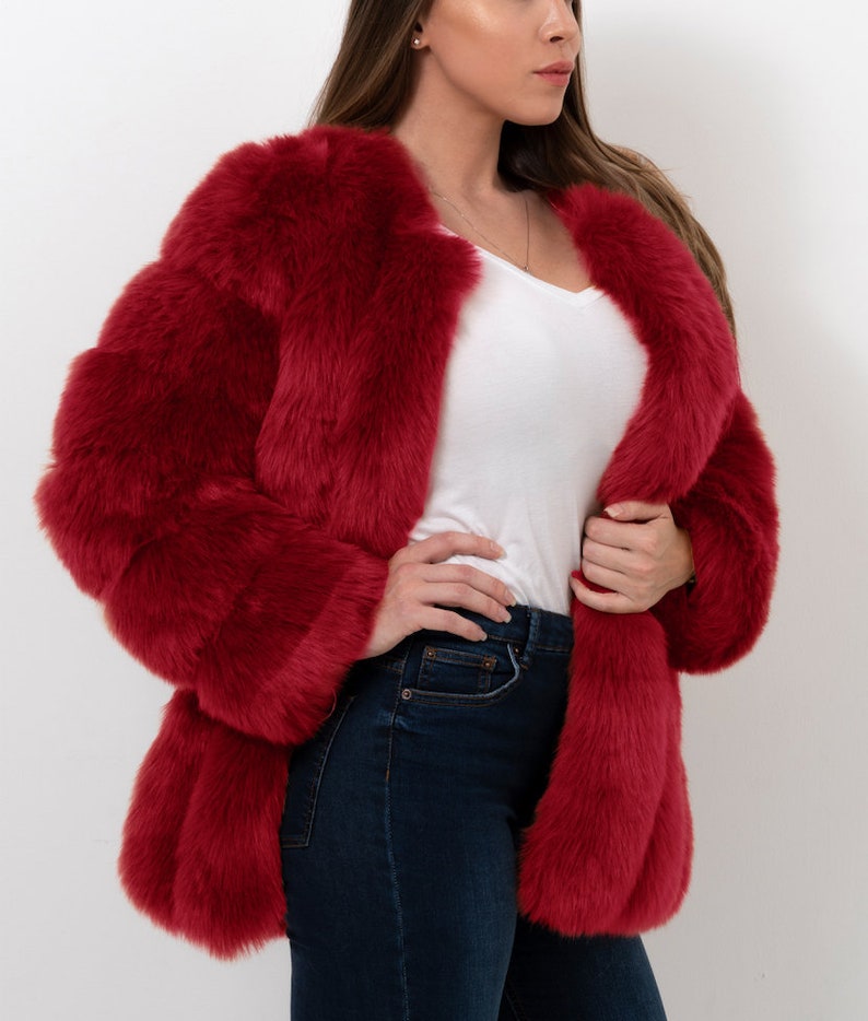 MOSCOW Red Faux Fur Coat Womens Fur Coat Red Fur Coat Etsy